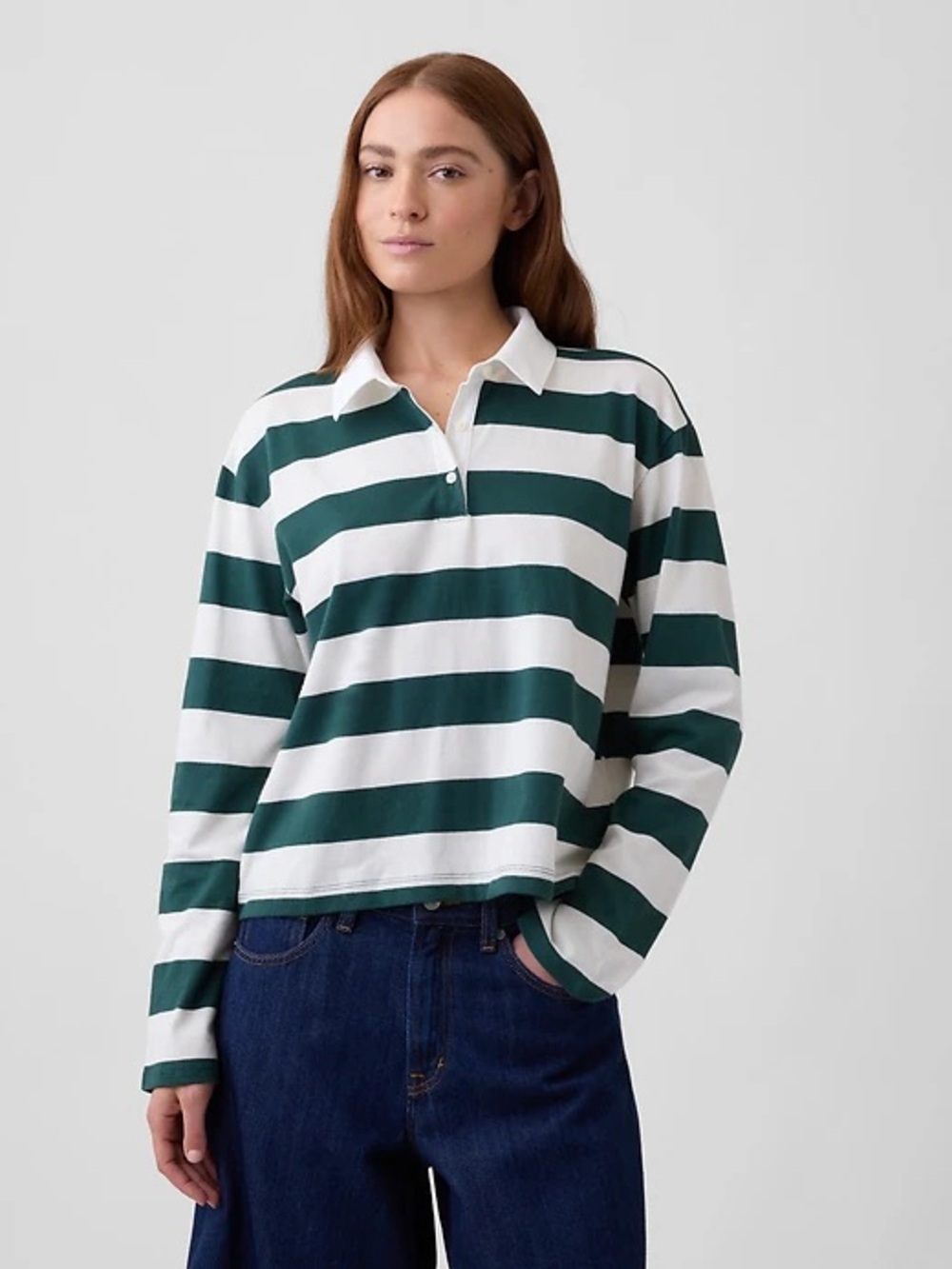 Gap Size M Cotton Green and White Rugby Style Shirt